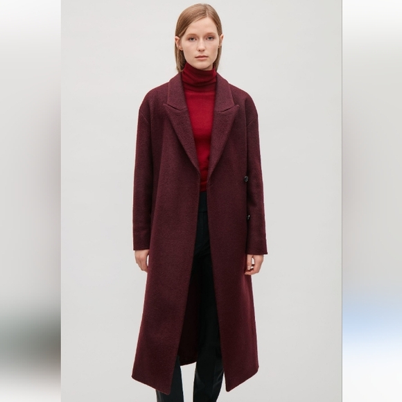 COS Burgundy Wool Wrap Belted Long Coat - Picture 2 of 16